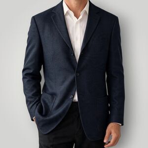 Vintage Bespoke Mens Blazer Sport Coat 3-Button Jacket 42L Silk/Wool Blnd Navy